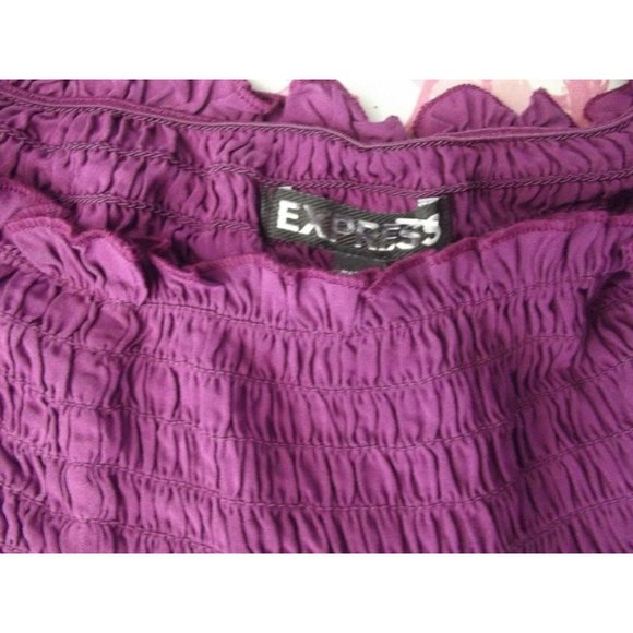 Express XS Purple Smocked Off The Shoulder Blouse asymmetrical hem top (0-2) - Picture 6 of 8